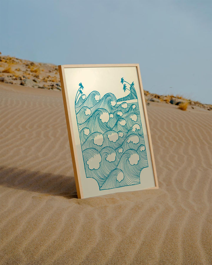 Vintage waves illustration poster