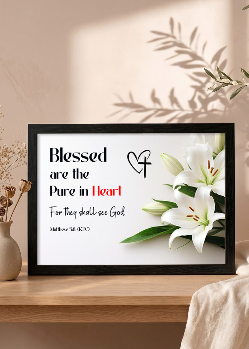 Holy Frames Blessed Are the Pure in Heart Matthew 5:8 English black Christian Bible verse wall frame — shop framed Scripture art