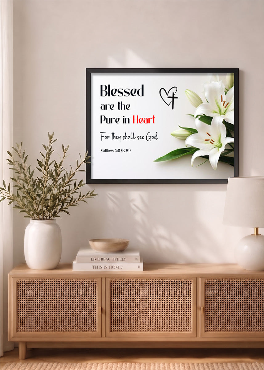 Holy Frames Blessed Are the Pure in Heart Matthew 5:8 Bible verse frame on wall — Matthew Scripture home decor mockup