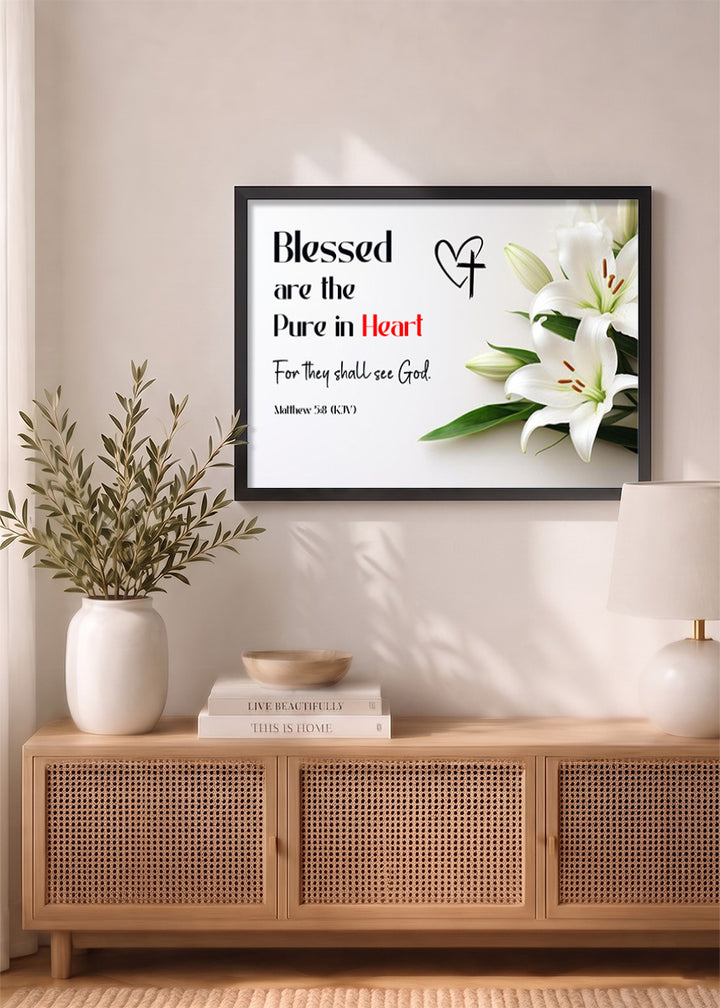 Holy Frames Blessed Are the Pure in Heart Matthew 5:8 Bible verse frame on wall — Matthew Scripture home decor mockup
