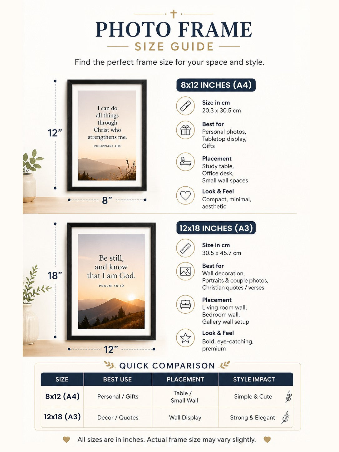 Holy Frames – premium Christian wall frame sizes and quality details