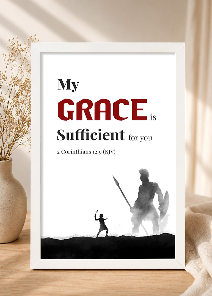 Holy Frames – My Grace Is Sufficient for You – 2 Corinthians 12:9 Christian wall frame product photo, English, black frame