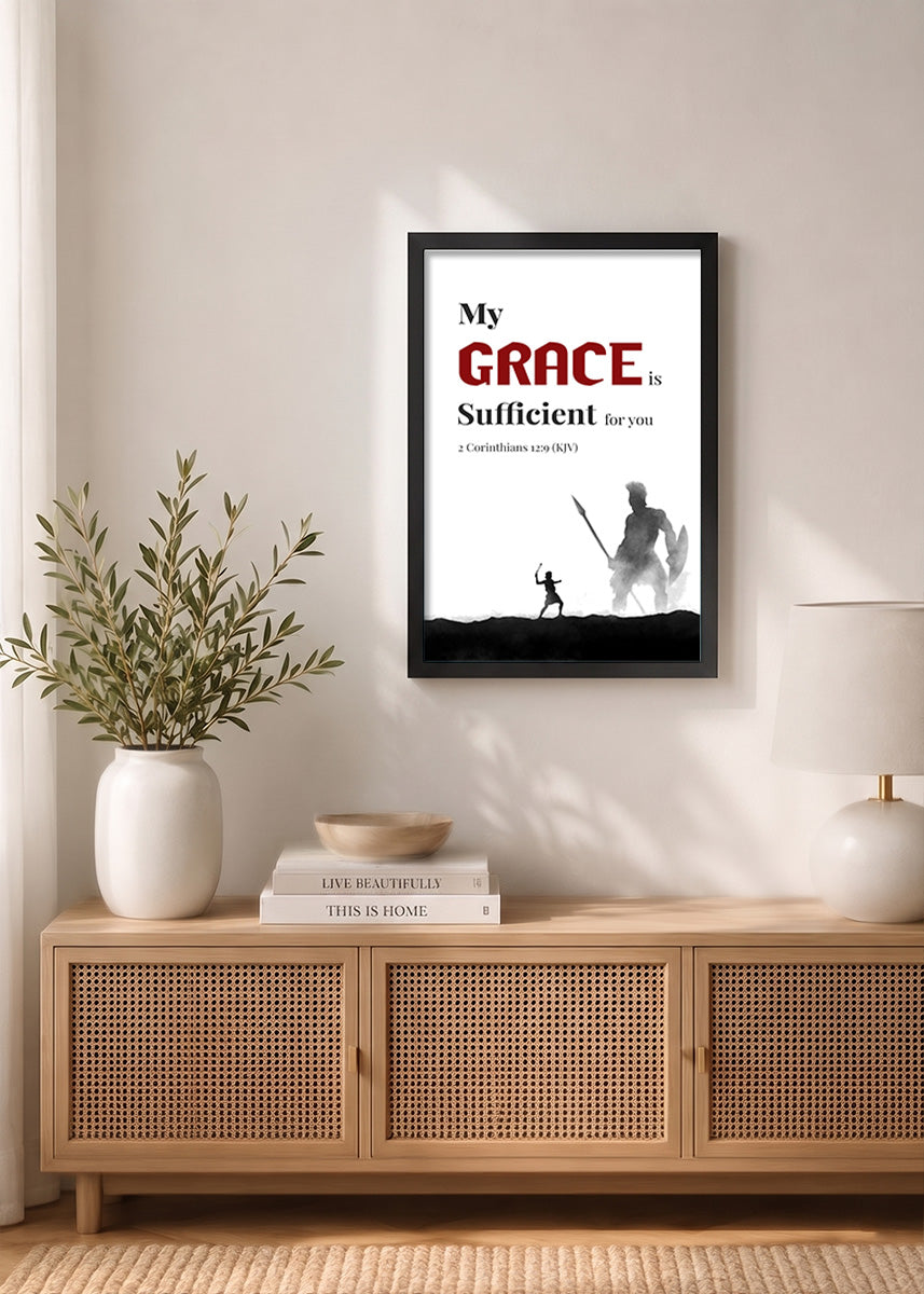 Holy Frames – My Grace Is Sufficient for You – 2 Corinthians 12:9 Bible verse frame styled on wall