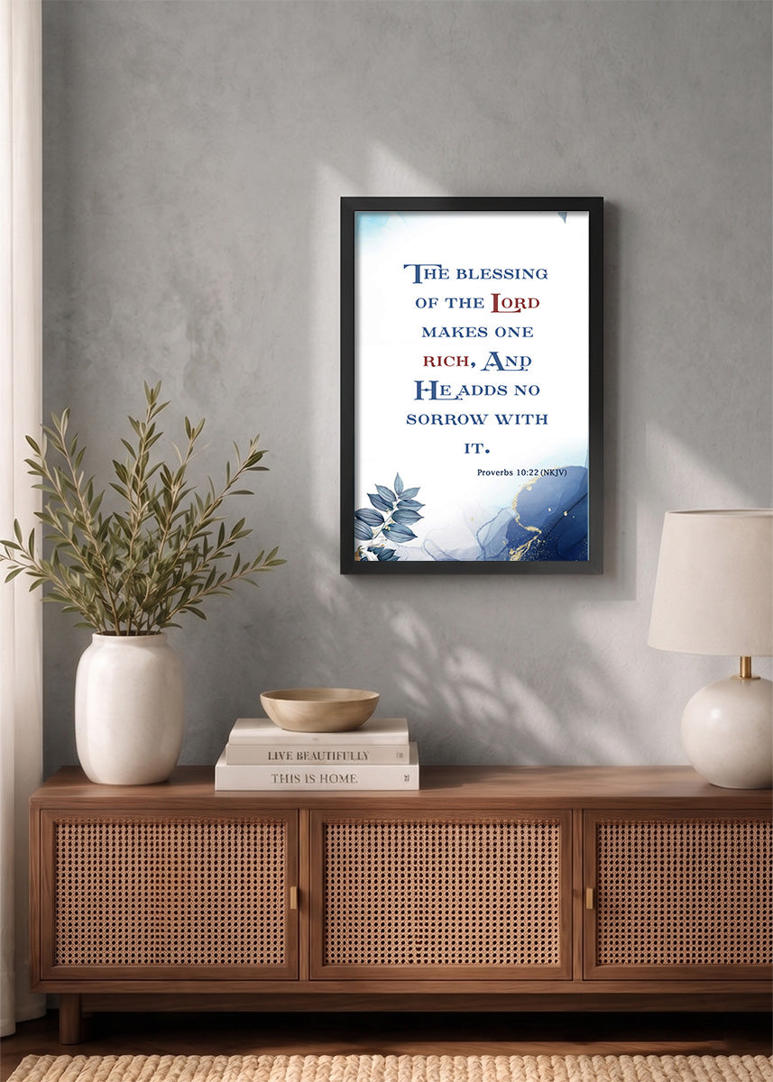 Holy Frames The Blessing of the Lord Makes One Rich Proverbs 10:22 Bible verse frame on wall — Proverbs Scripture home decor mockup
