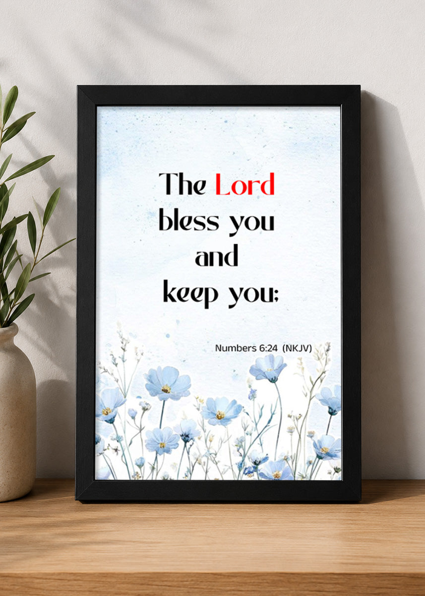 Holy Frames The Lord Bless You and Keep You Numbers 6:24 English black Christian Bible verse wall frame — shop framed Scripture art