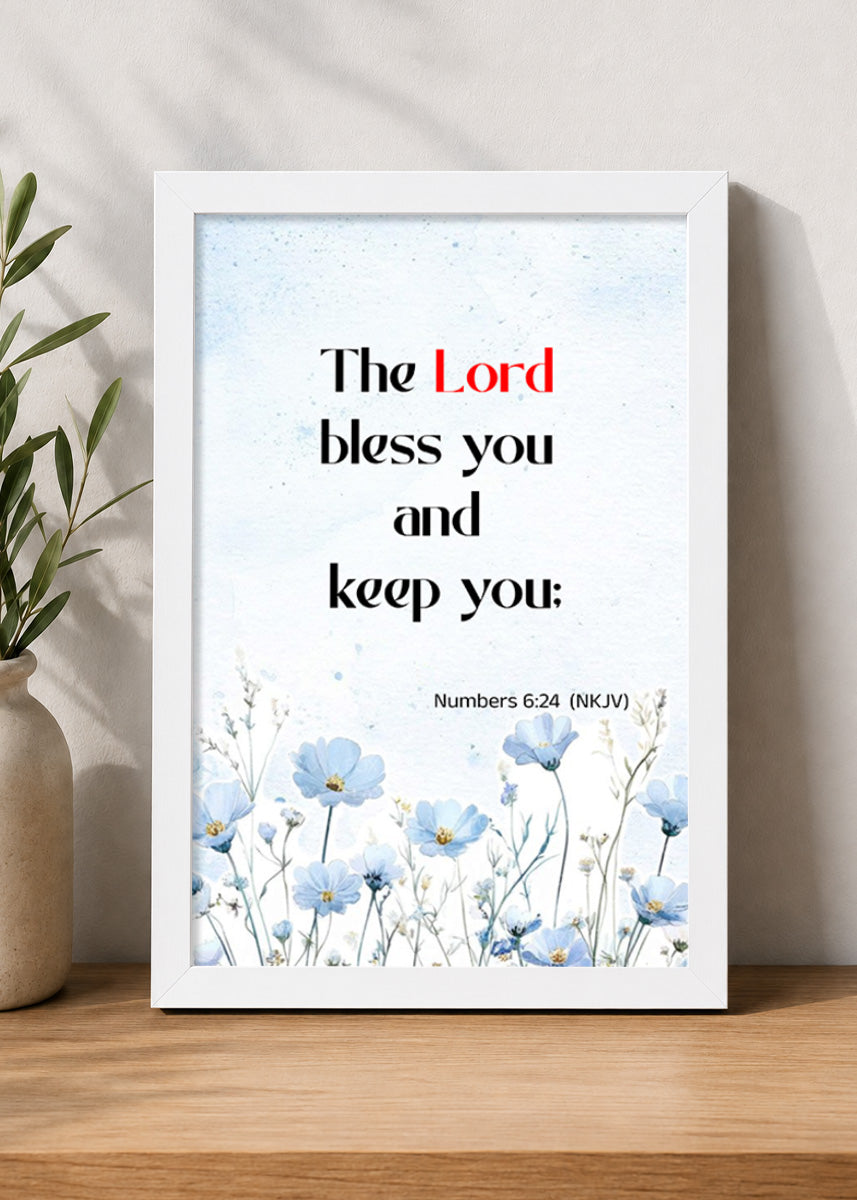 Holy Frames The Lord Bless You and Keep You Numbers 6:24 English White Bible verse wall frame — The Lord bless you and keep you;