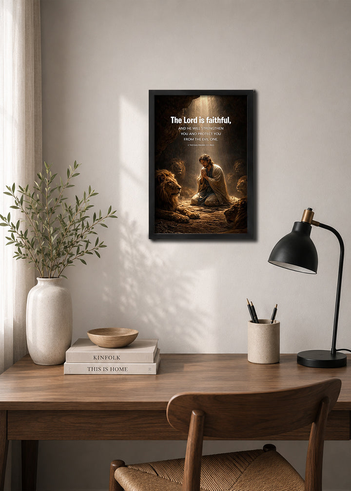 HolyFrames The Lord Is Faithful 2 Thessalonians 3:3 Bible verse frame on wall — 2 Thessalonians Scripture home decor mockup