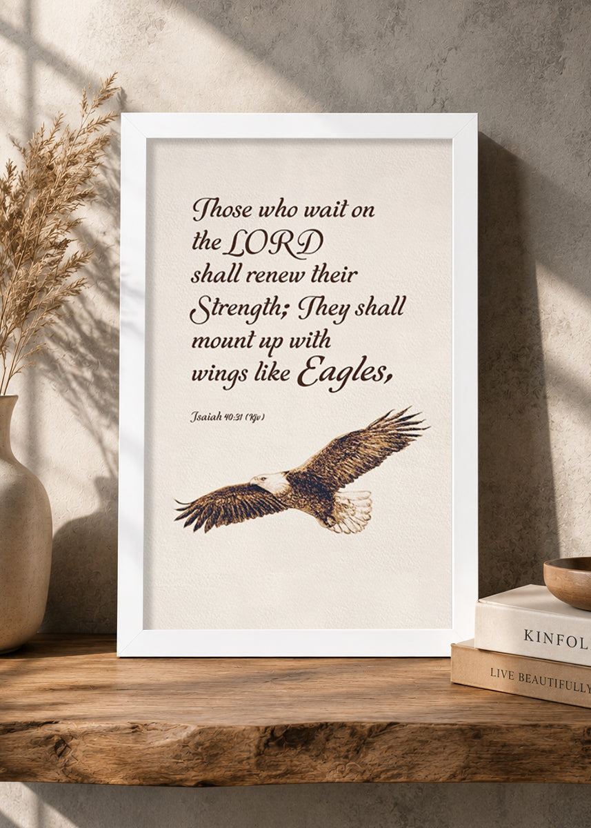 HolyFrames Those Who Wait on the Lord Shall Renew Their Strength Isaiah 40:31 English White Bible verse wall frame — Those who wait on the Lord shall renew their strength; they shall mount up with wings like eagles.